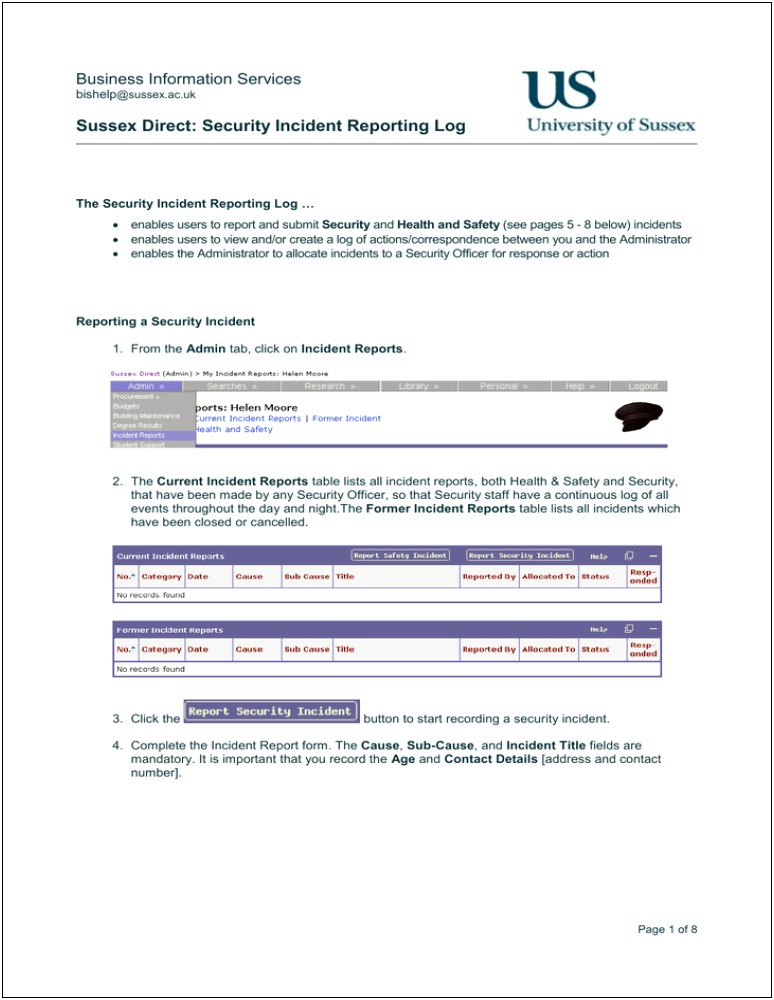 It Security Incident Report Template Word