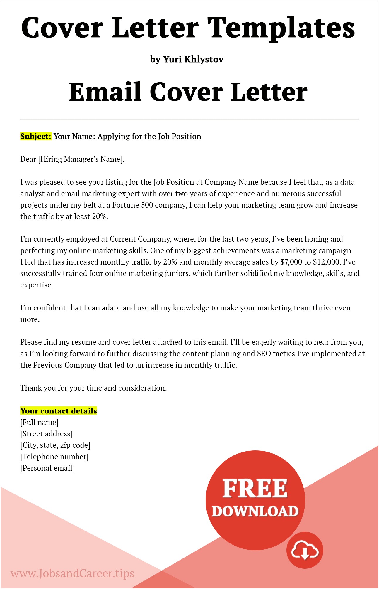 Job Application Cover Letter Template Download
