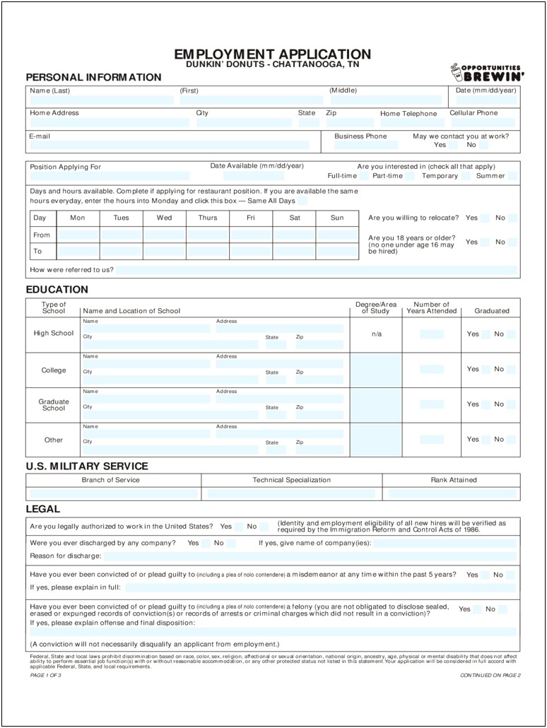 Job Application Form Template Word Free