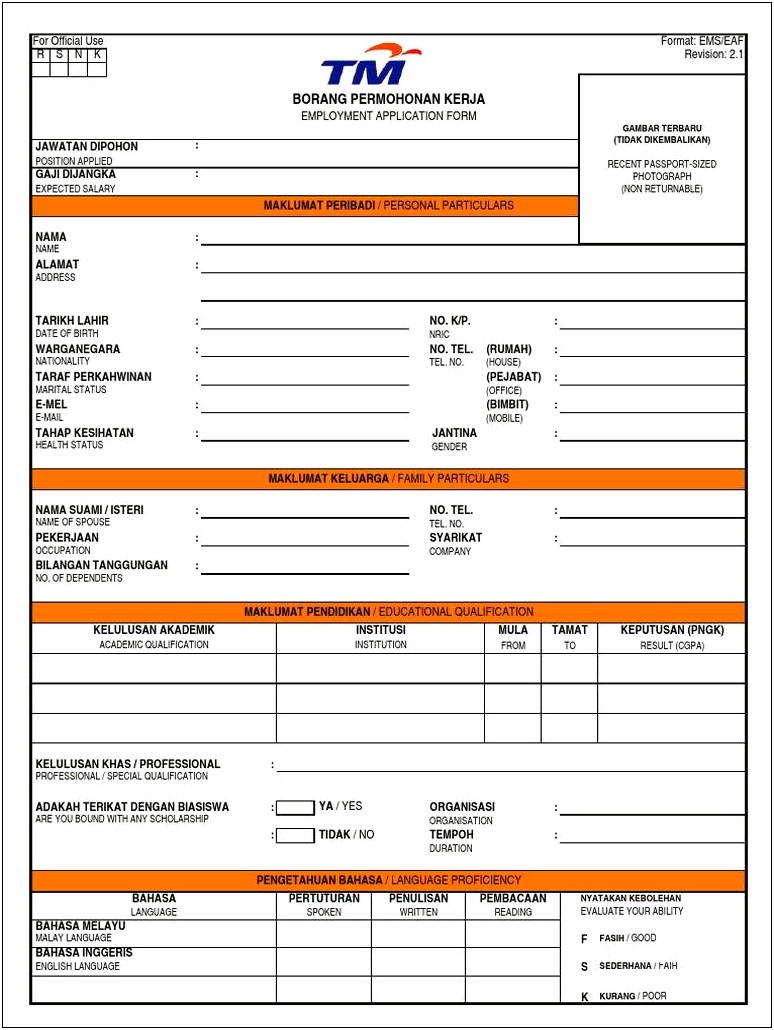 Job Application Form Template Word Malaysia