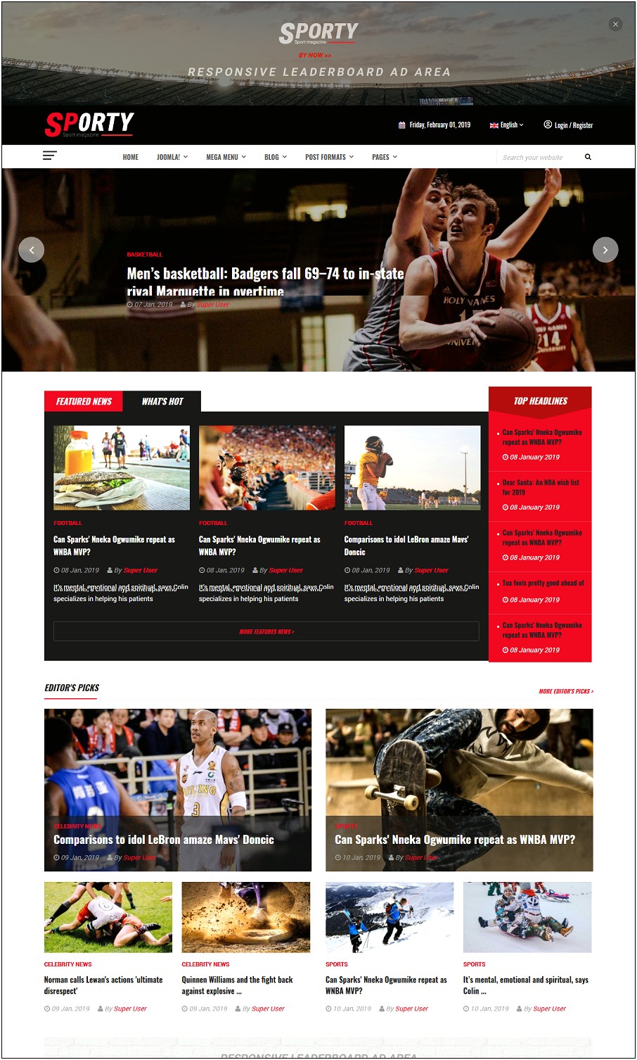 Joomla Sports News Template Free Download