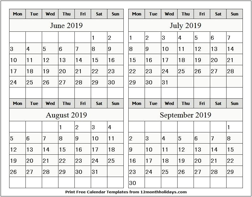 July 2019 Calendar Sunday Through Monday Template Word