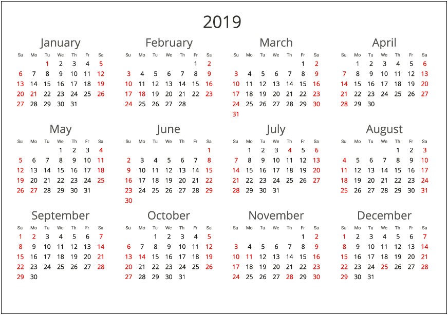 July 2019 Calendar Word Template Download