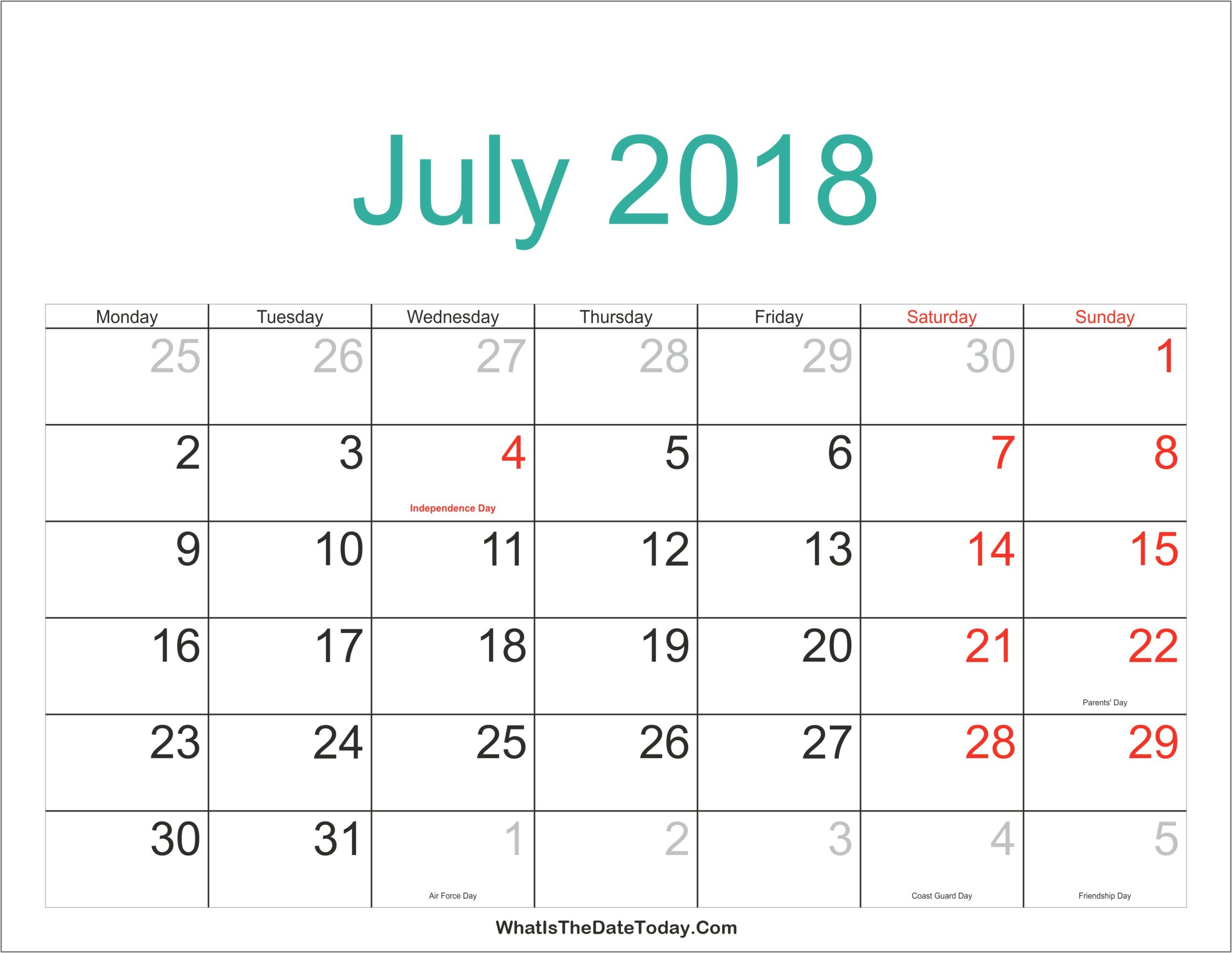 June July 2018 Calendar Template Word