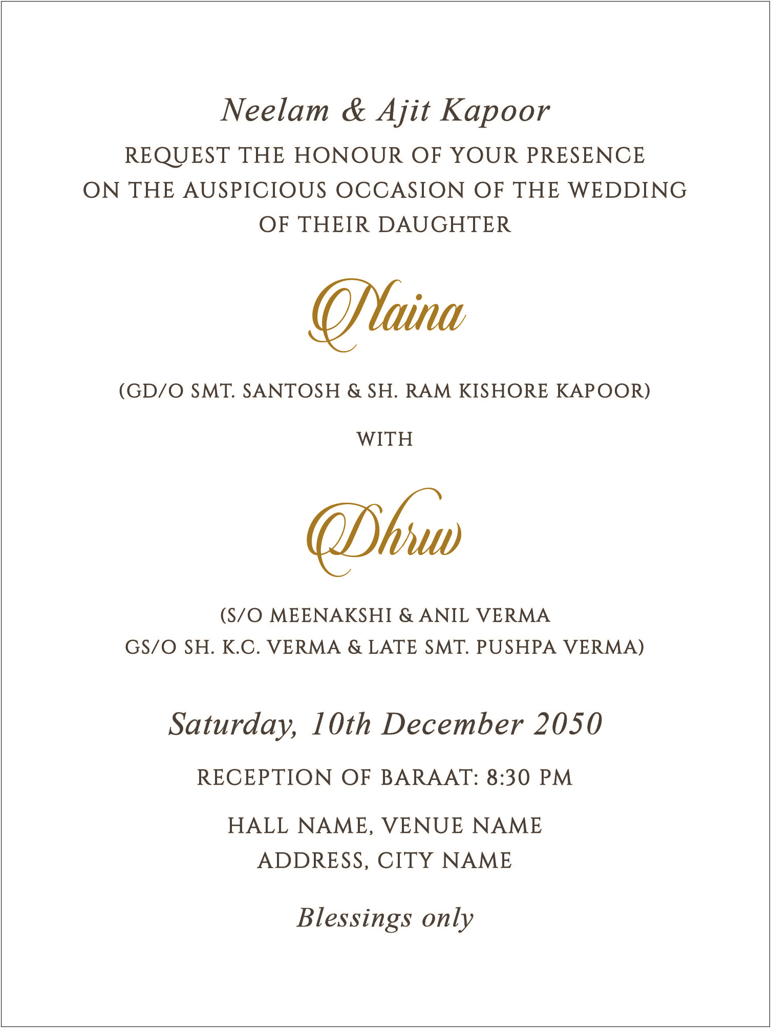 Kerala Nair Wedding Invitation Wording Sample