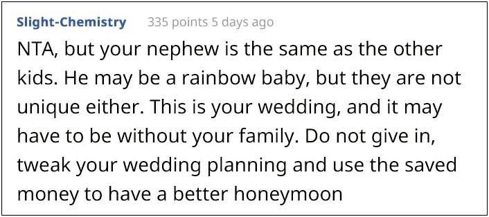 Kids Not Invited To Nephew's Wedding