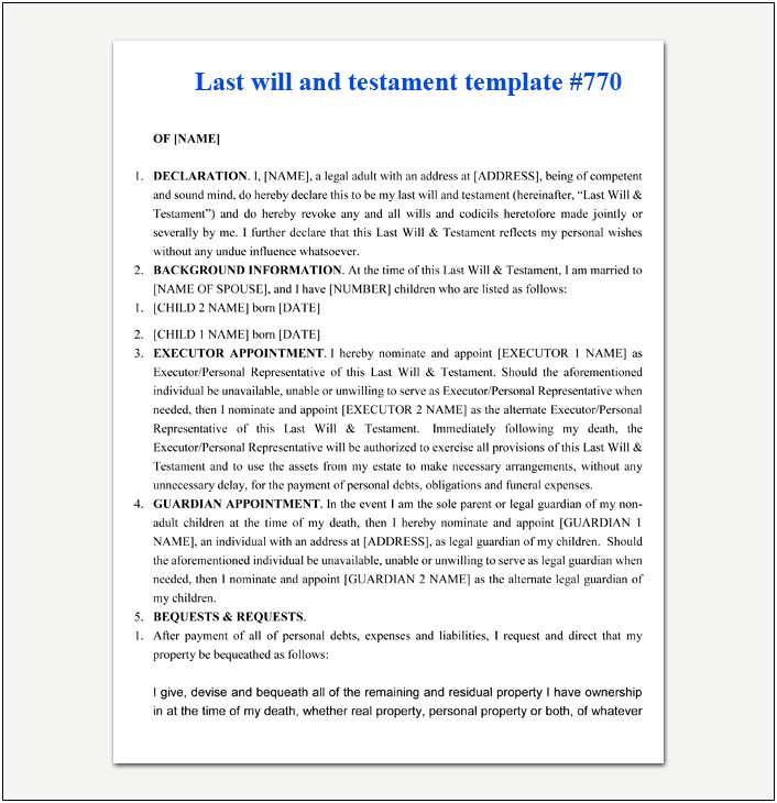 Last Will And Testament Template Word Doc