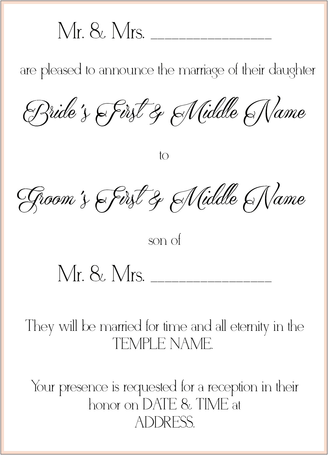 Lds Wedding Invitation Wording Ring Ceremony