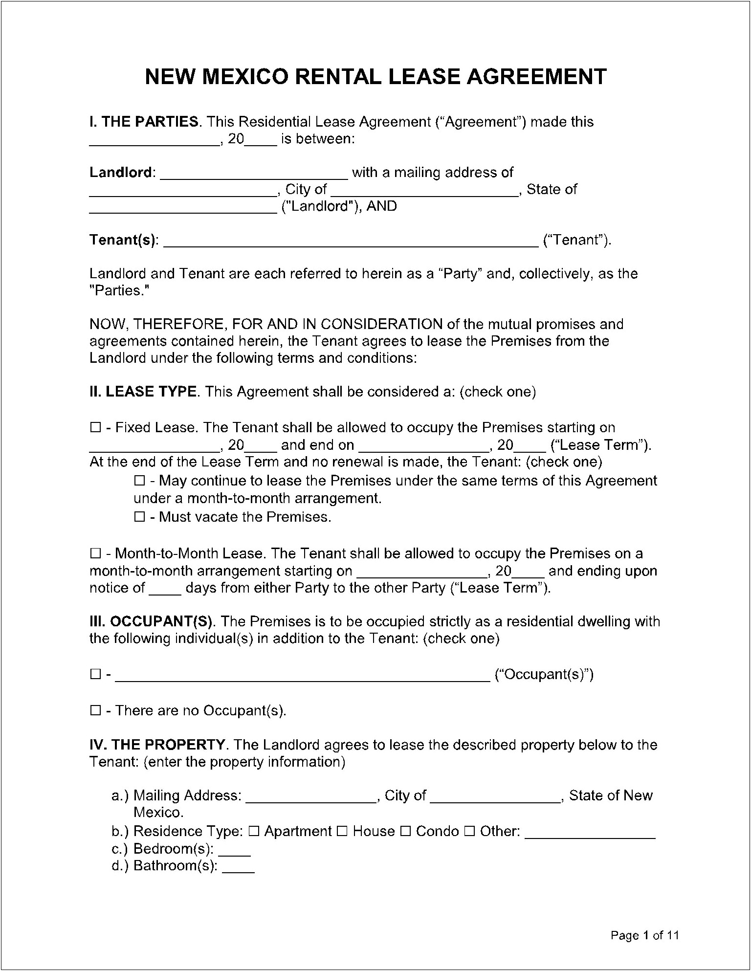 Lease Agreement Template Download New Mexico