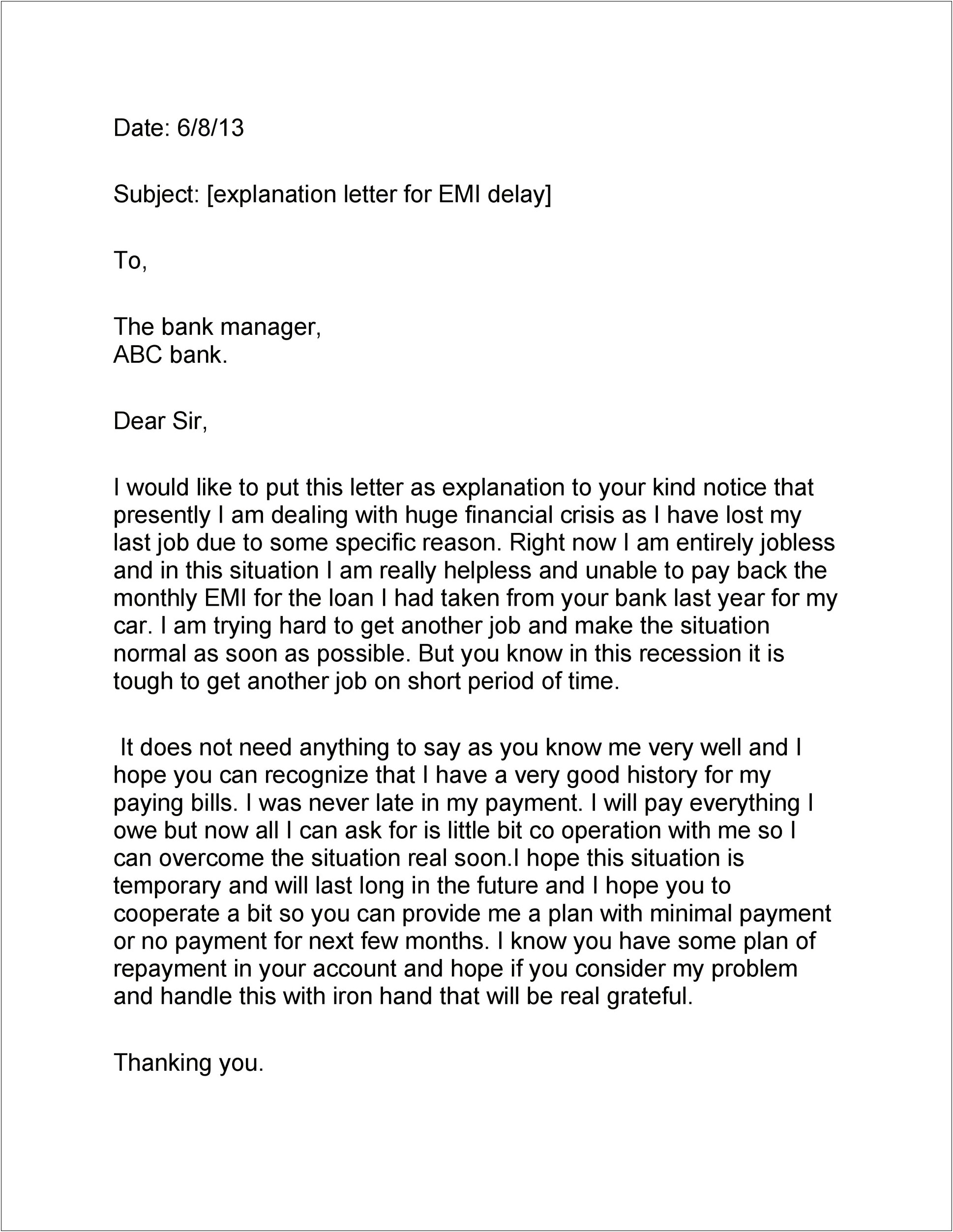 Letter Of Explanation Template Word Doc File