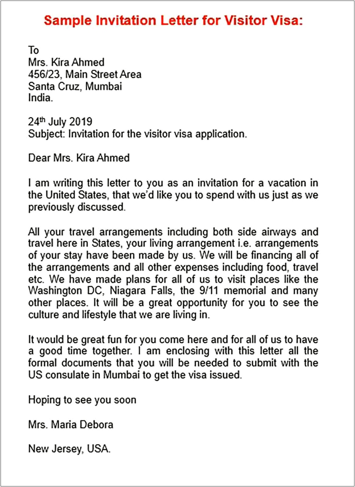 Letter Of Invitation For Us Visa For Wedding