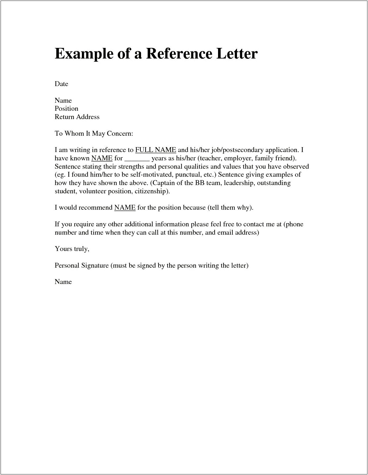 Letter Of Recommendation For A Friend Template Word