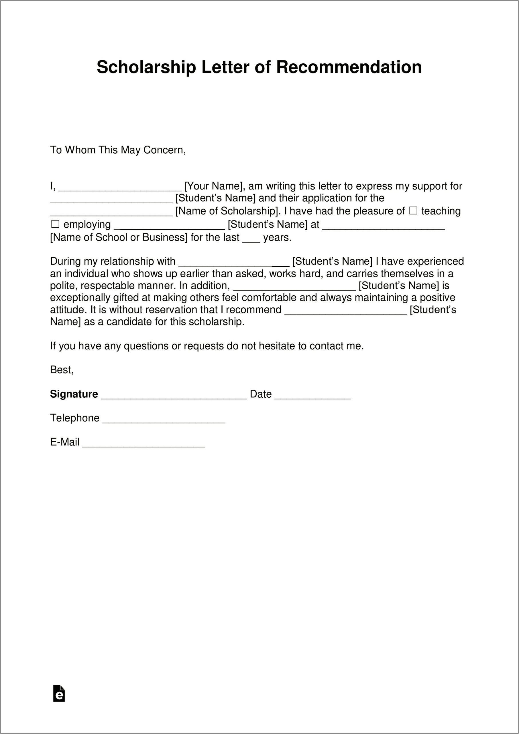 Letter Of Recommendation In Word Template