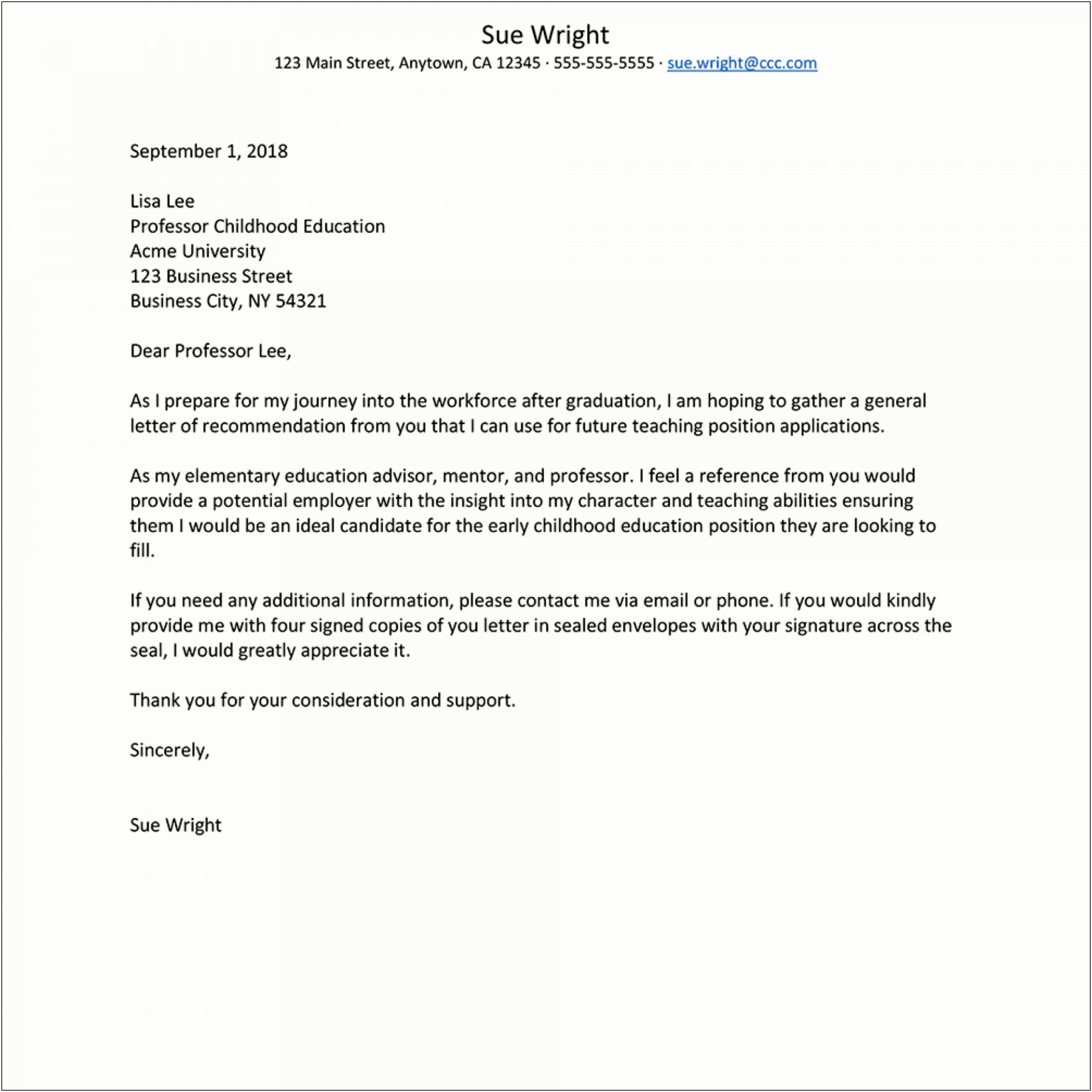 Letter Of Recommendation Template Word Doc
