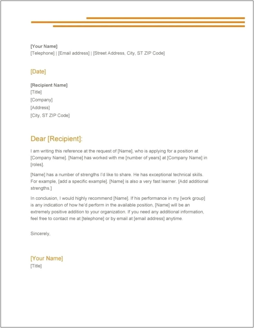 Letter Of Recommendation Templates Microsoft Word