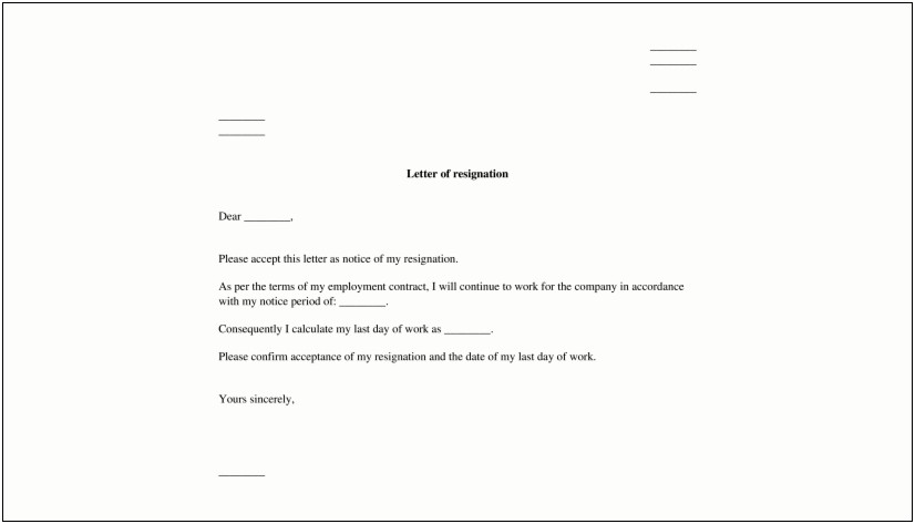 Letter Of Resignation Template For Word