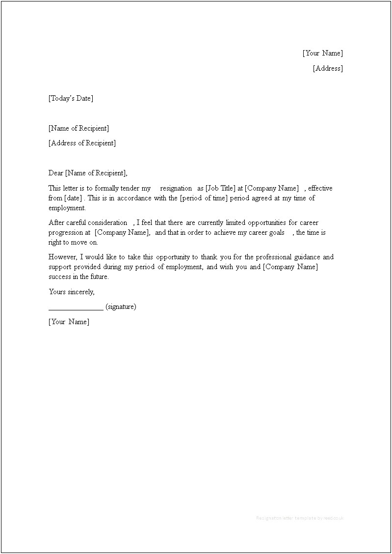 Letter Of Resignation Template Word Uk
