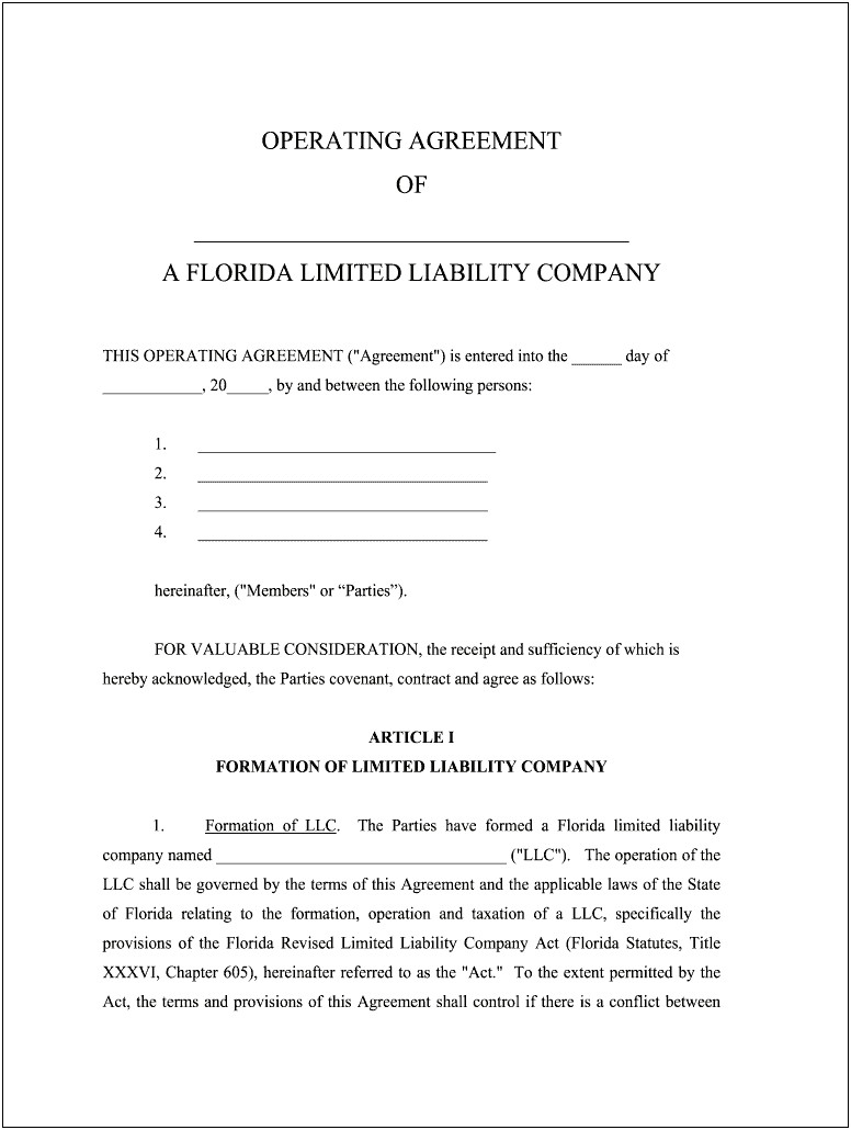 Llc Operating Agreement Template Download Free