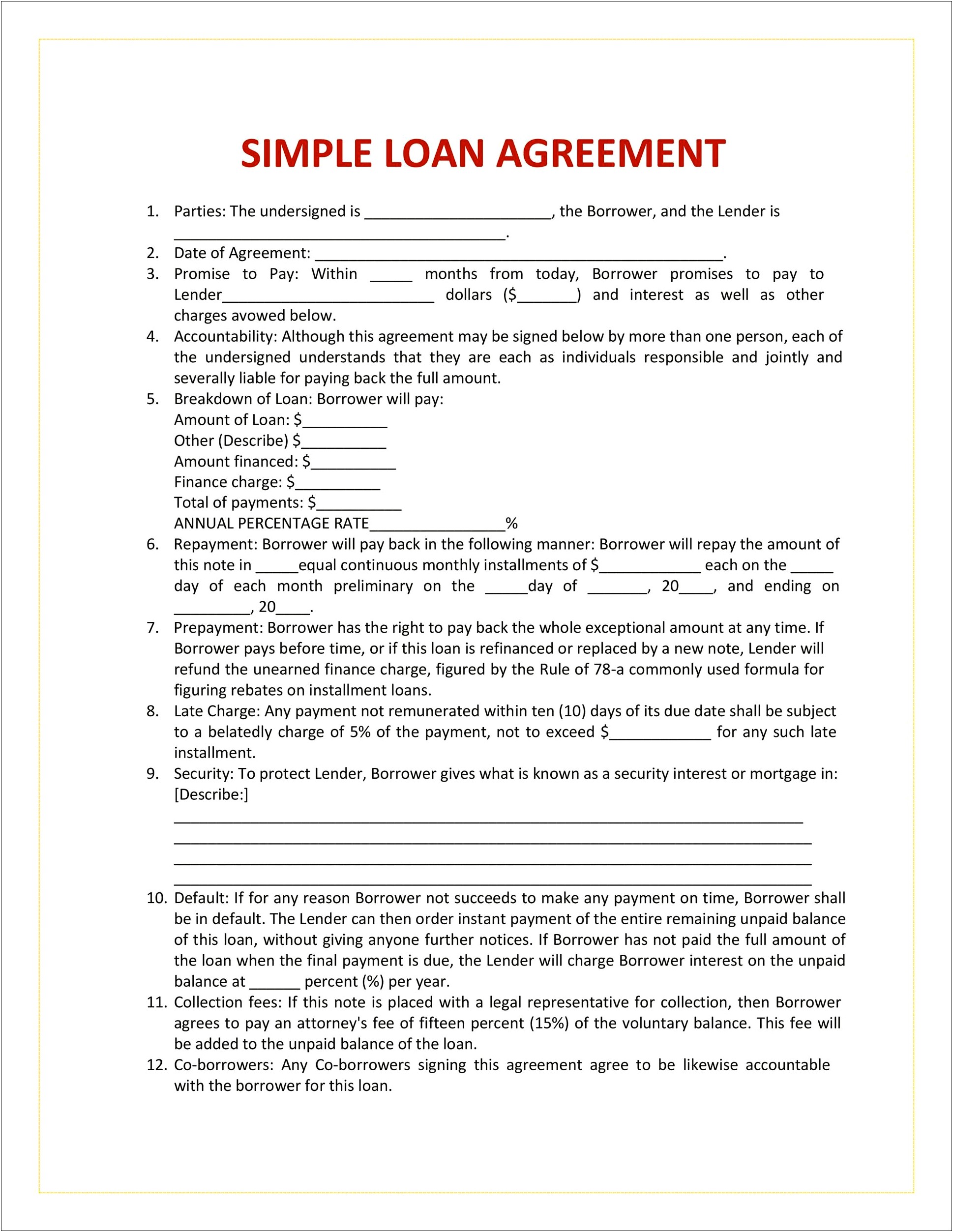 Loan Agreement Template Free Download Australia