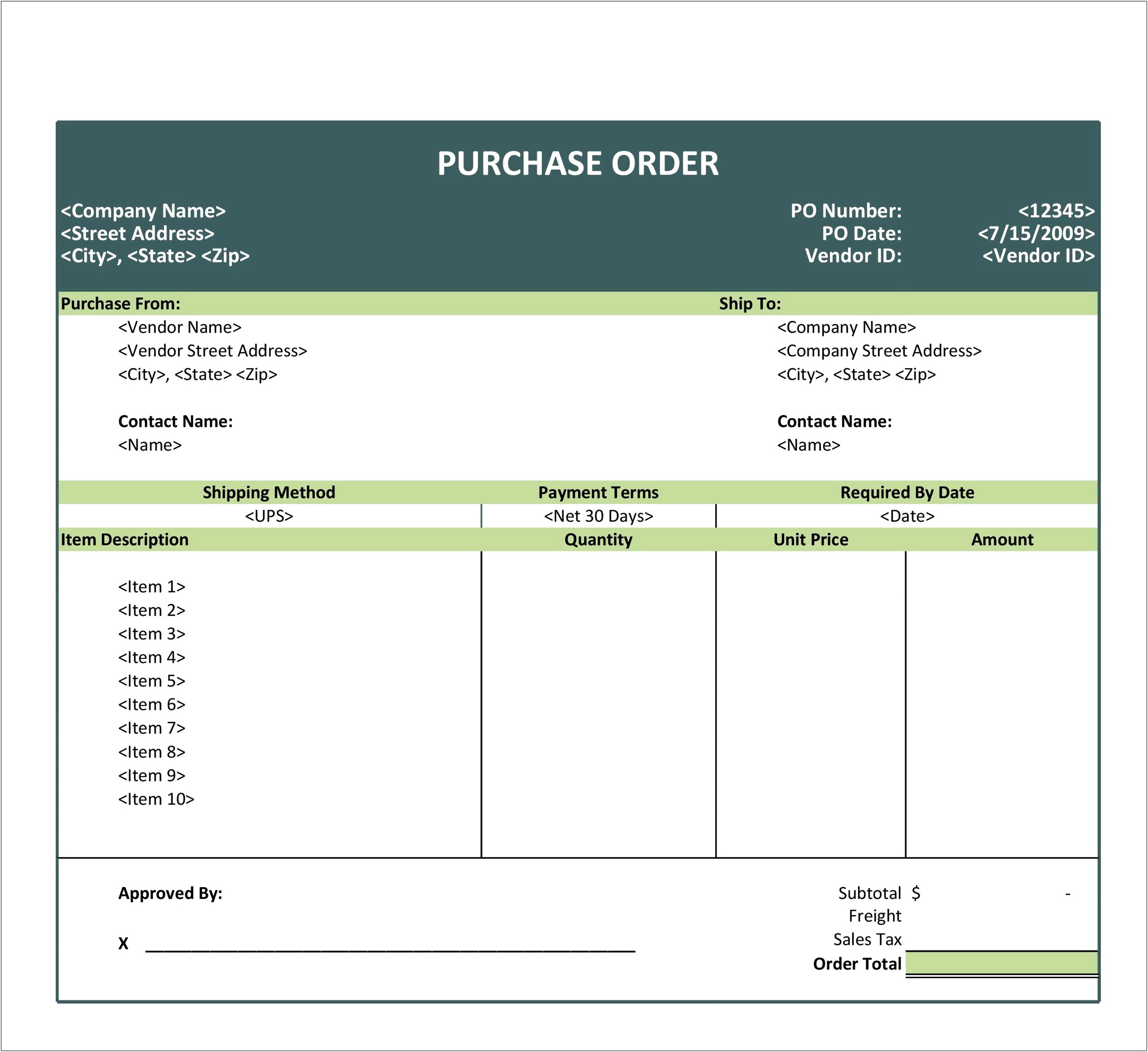 Local Purchase Order Template Free Download