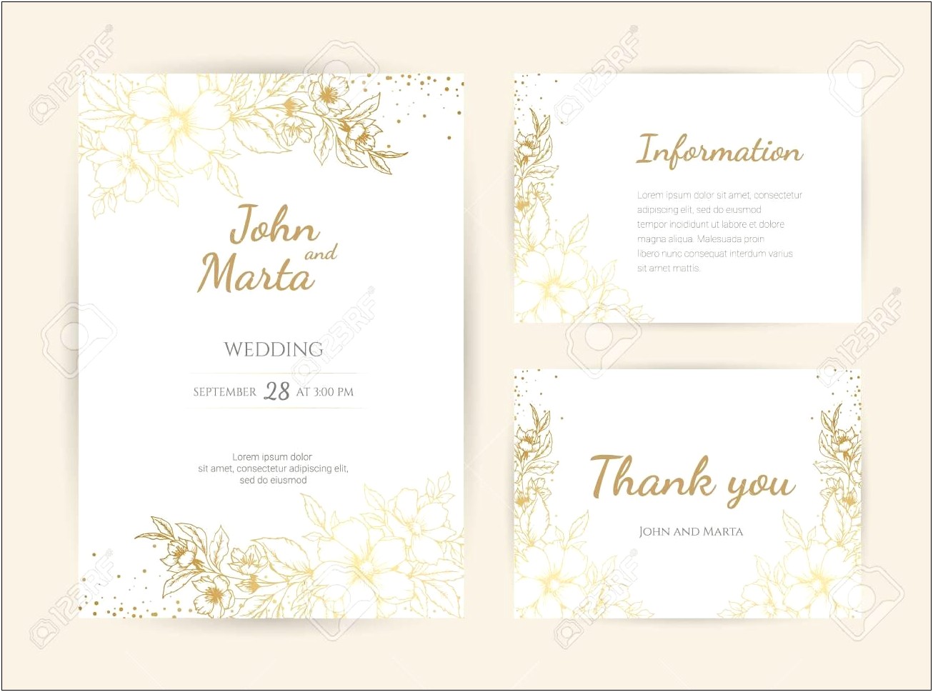 Lovely Floral Wedding Invitation With Golden Frame