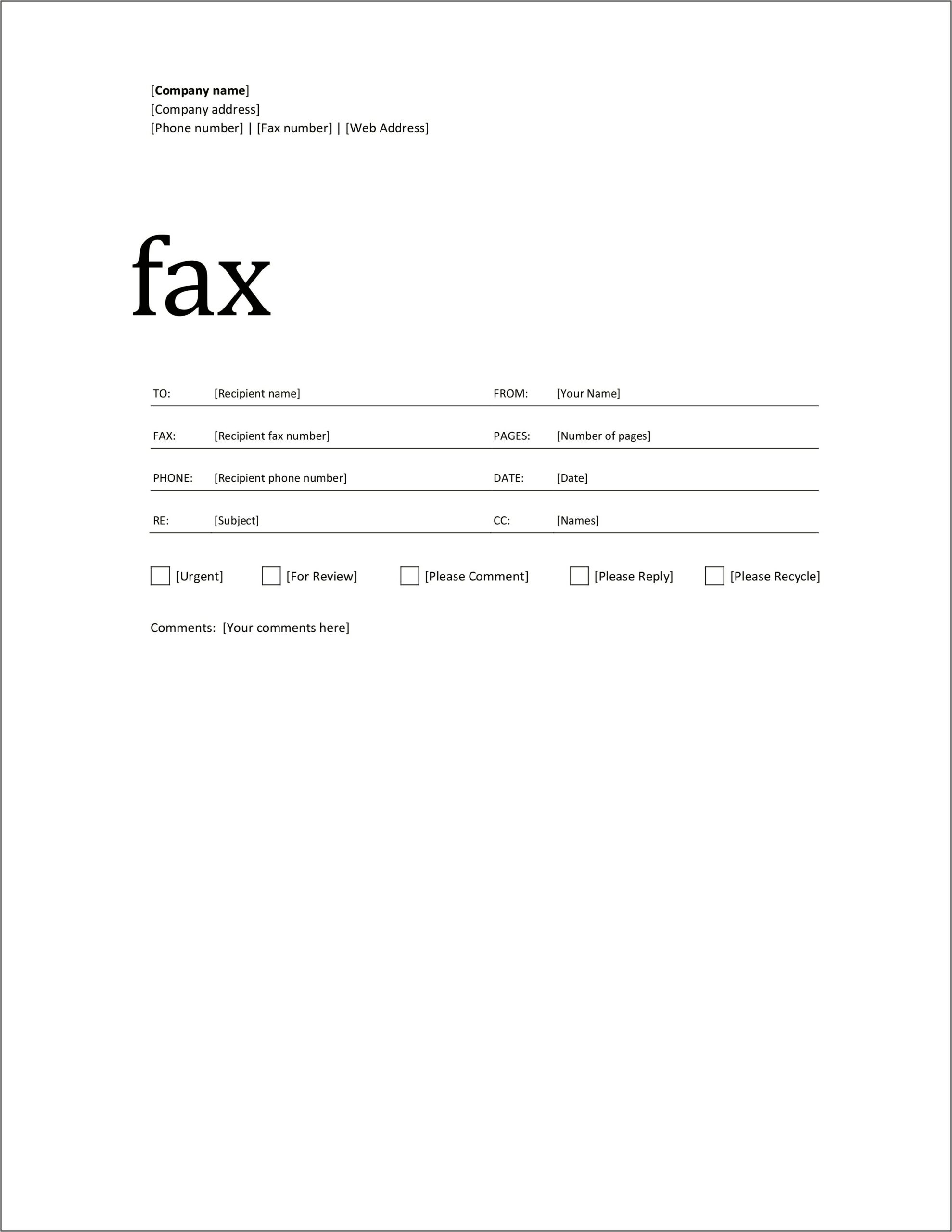 Mac Word Fax Cover Sheet Template