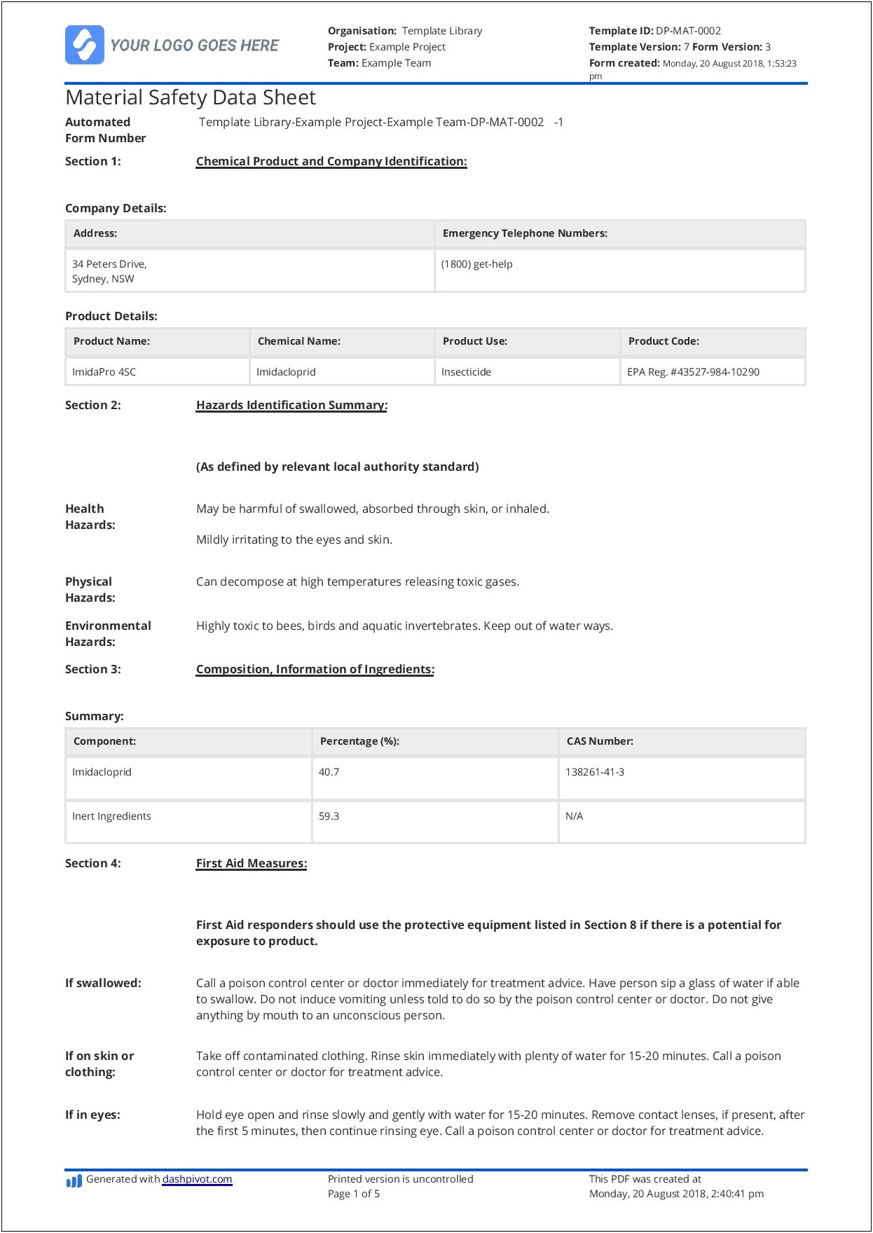 Material Safety Data Sheet Template Word