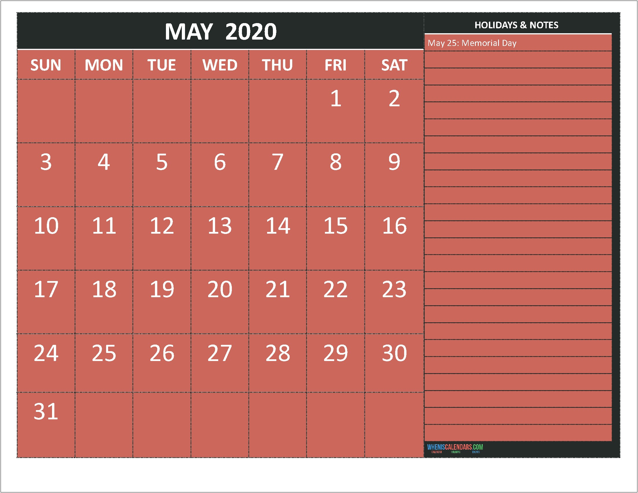 May 2019 Monthly Calendar Template Word