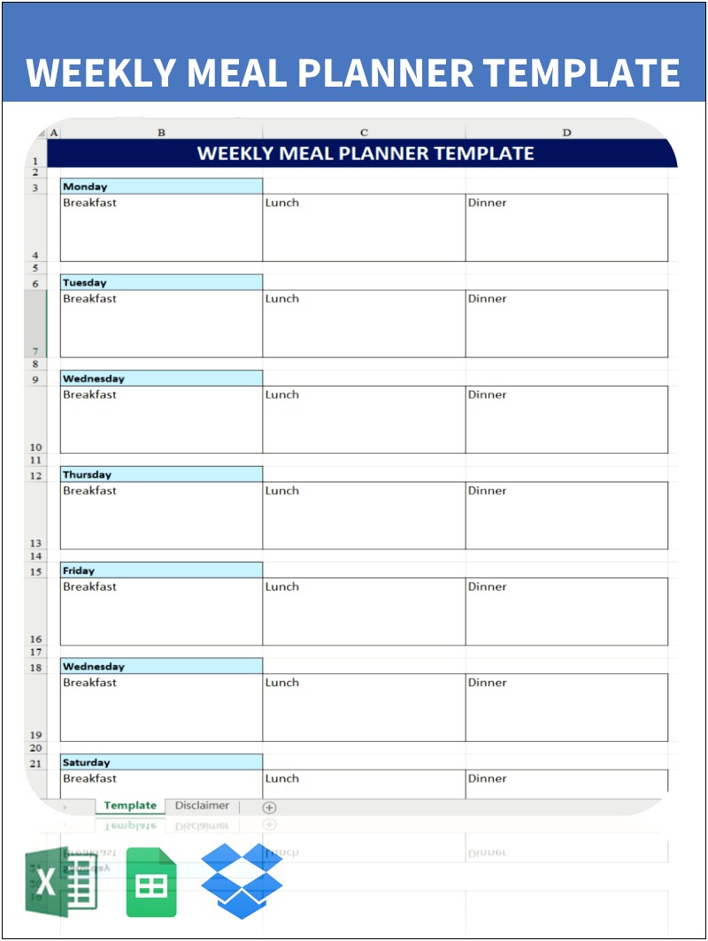 Meal Planning With Shopping List Word Template