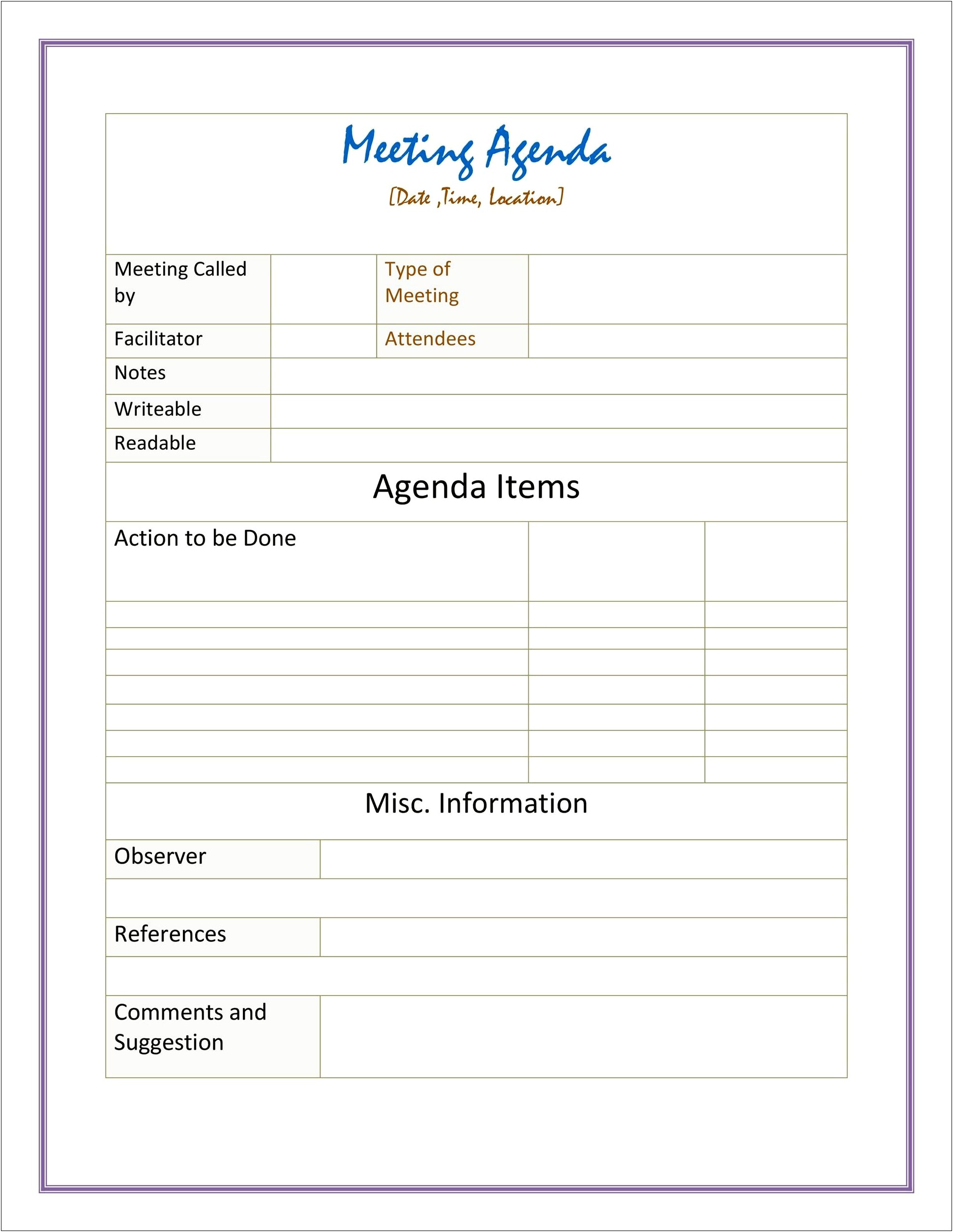 Meeting Agenda And Minutes Template Word