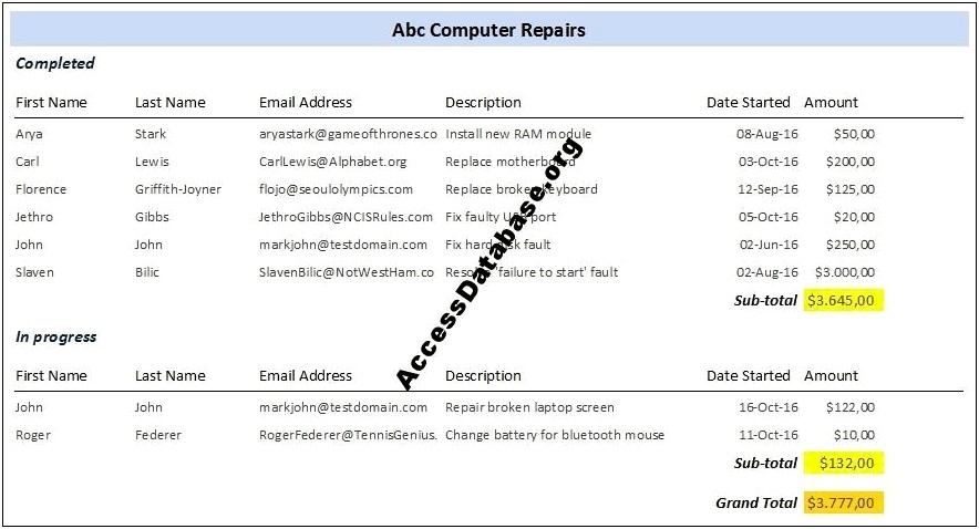 Microsoft Office Access Computer Repair Templates Download