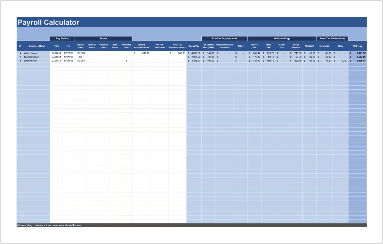 Microsoft Office Payroll Calculator Template Download