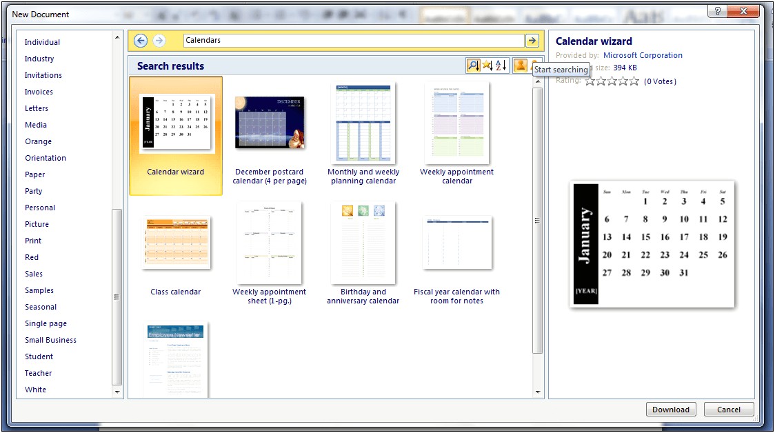 Microsoft Office Word 2010 Calendar Templates