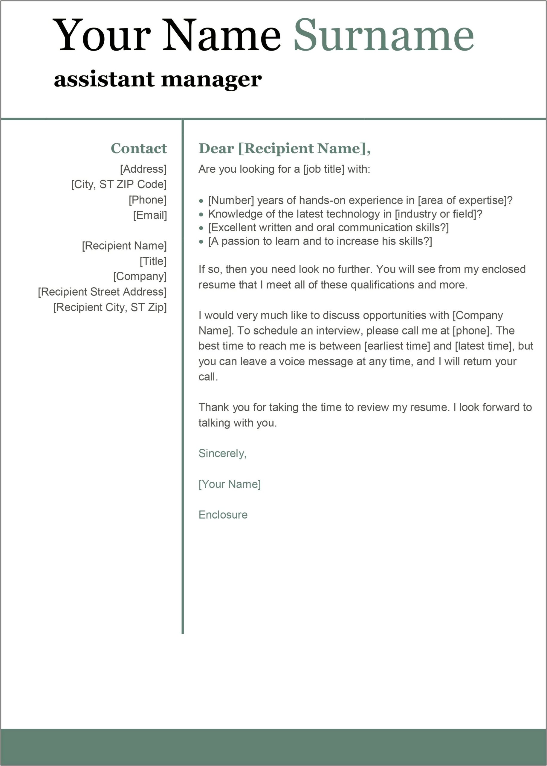 Microsoft Office Word 2010 Cover Letter Template