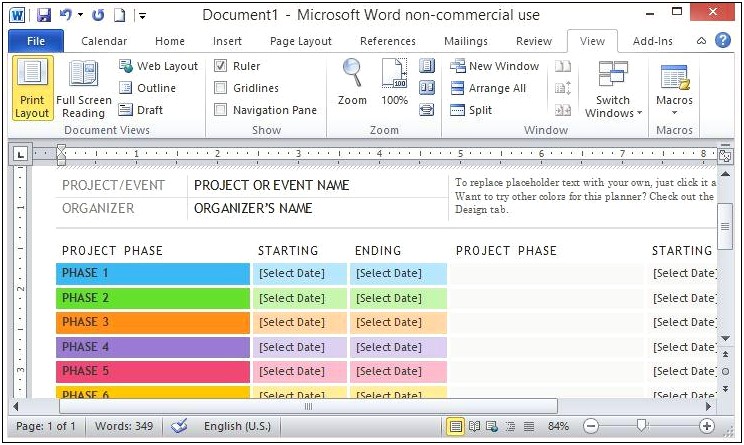 Microsoft Office Word 2013 Calendar Template