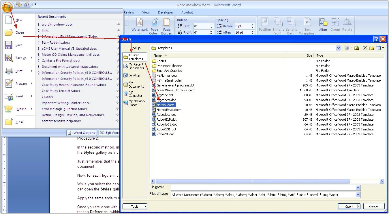Microsoft Word 2003 Default Template Location
