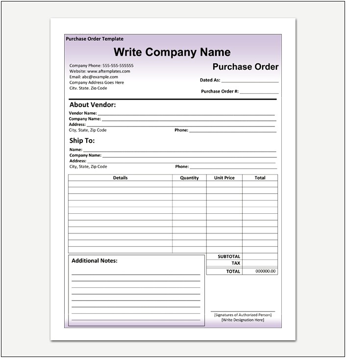 Microsoft Word 2007 Purchase Order Template