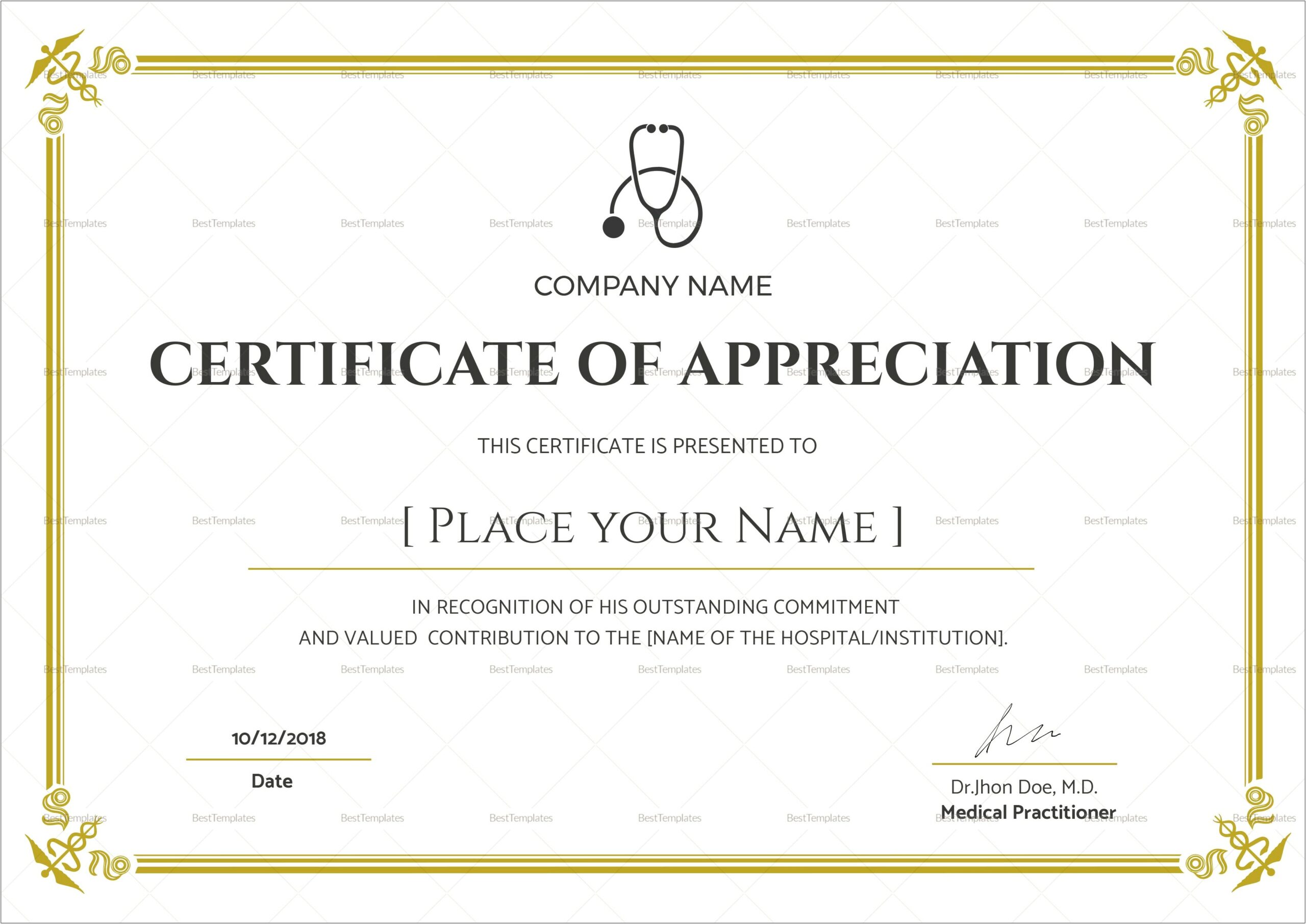 Microsoft Word 2010 Certificate Of Appreciation Template