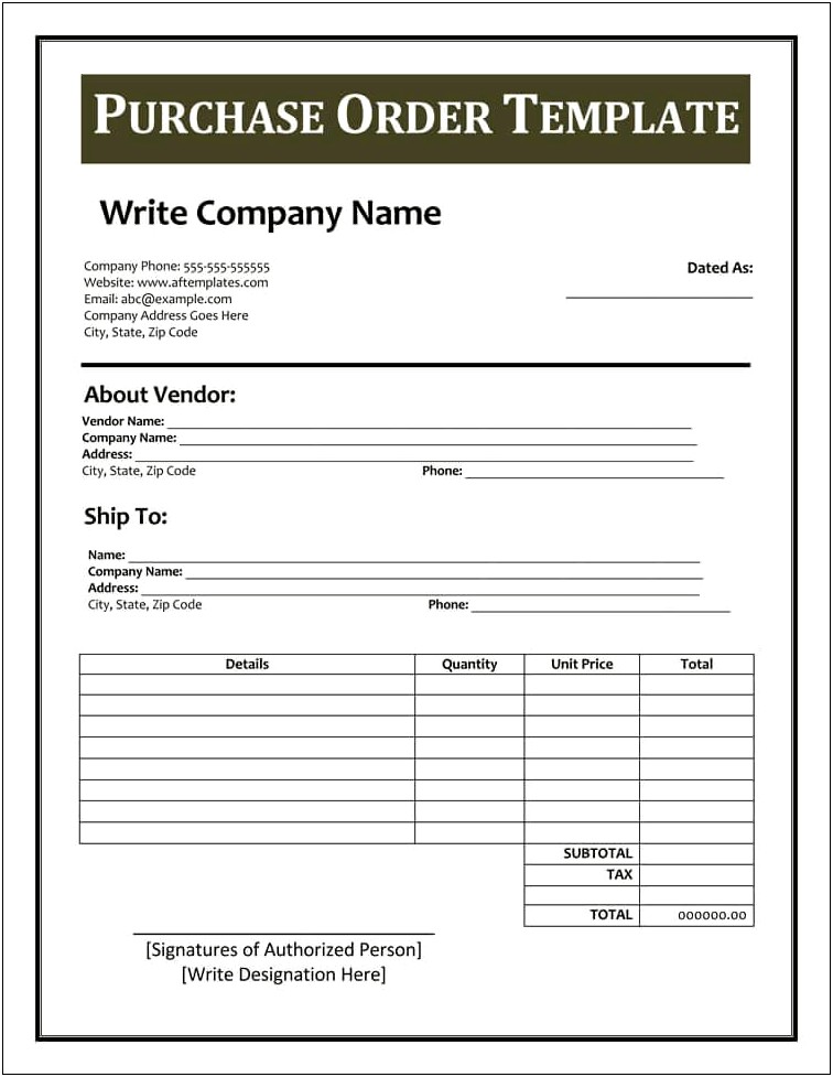 Microsoft Word 2010 Purchase Order Template