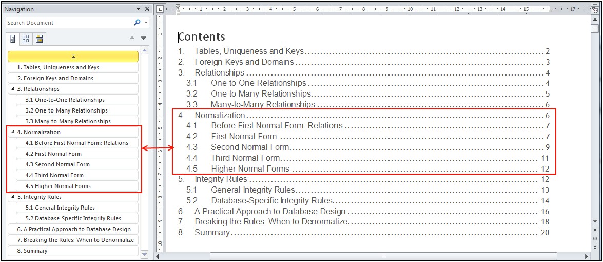 Microsoft Word 2010 Table Of Contents Template
