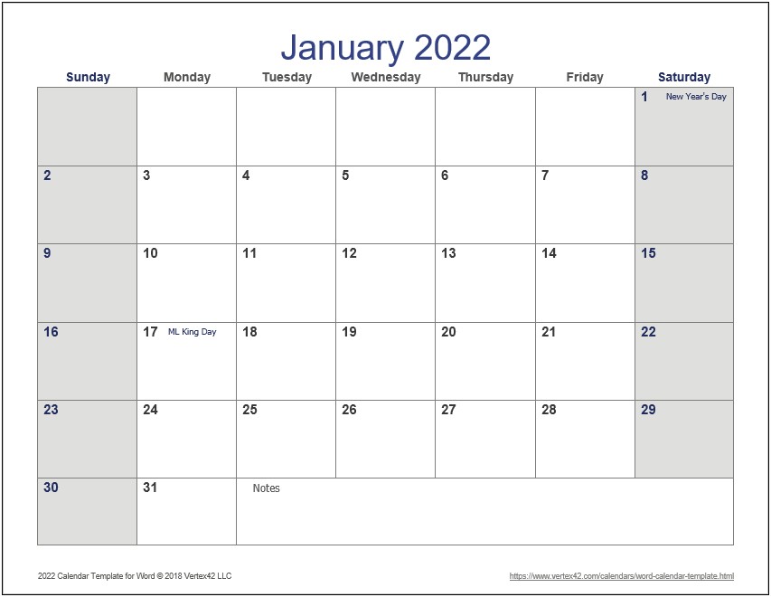 Microsoft Word Blank Monthly Calendar Template