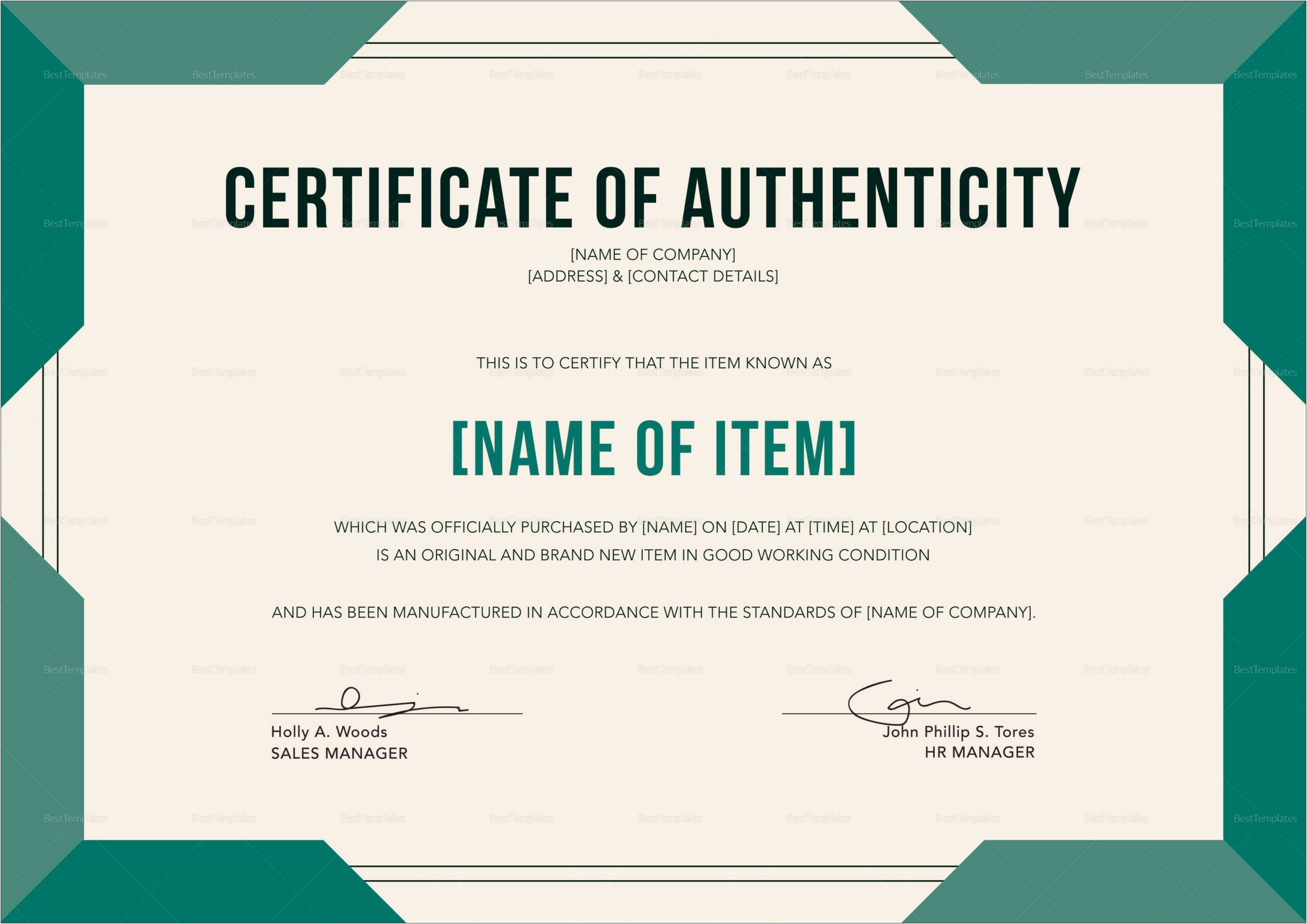 Microsoft Word Certificate Of Authenticity Template