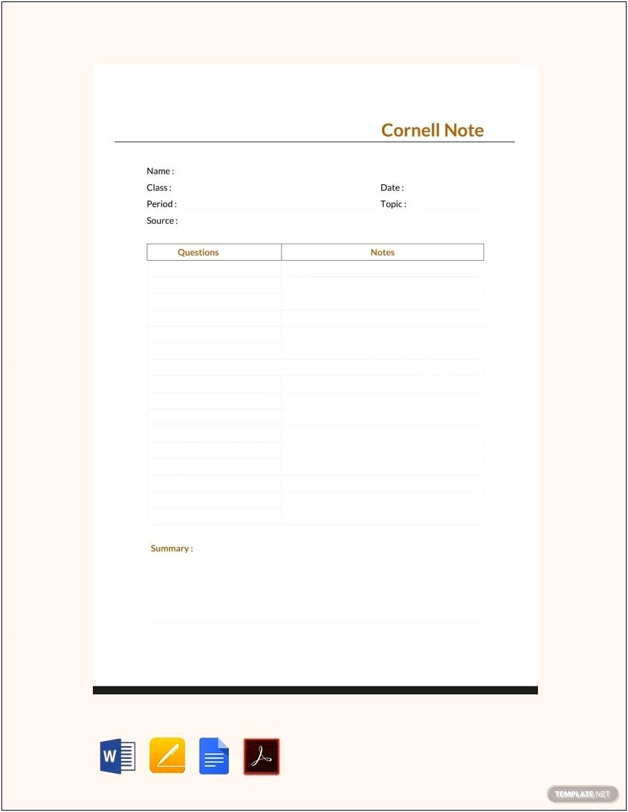 Microsoft Word Cornell Note Taking Template