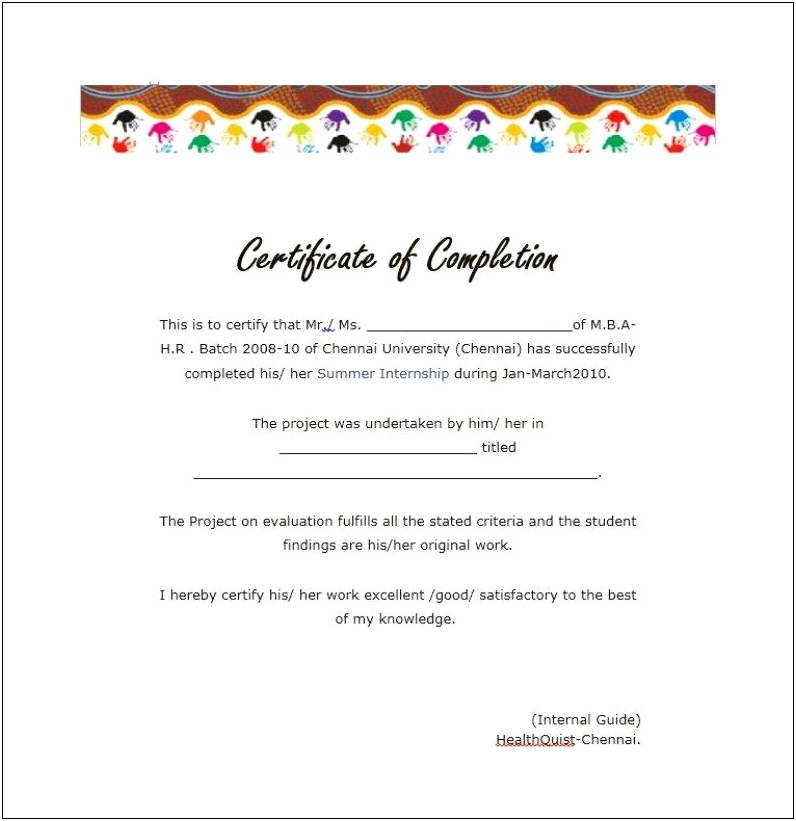 Microsoft Word Course Completion Certificate Templates