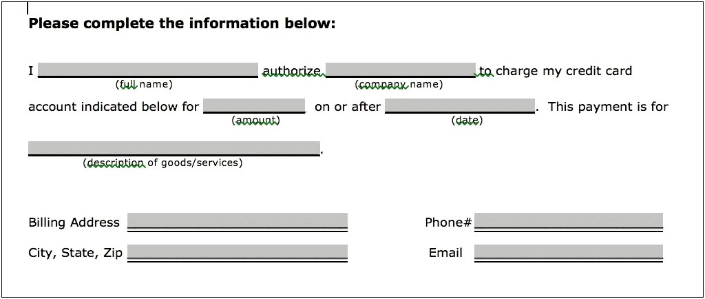 Microsoft Word Credit Card Authorization Form Template