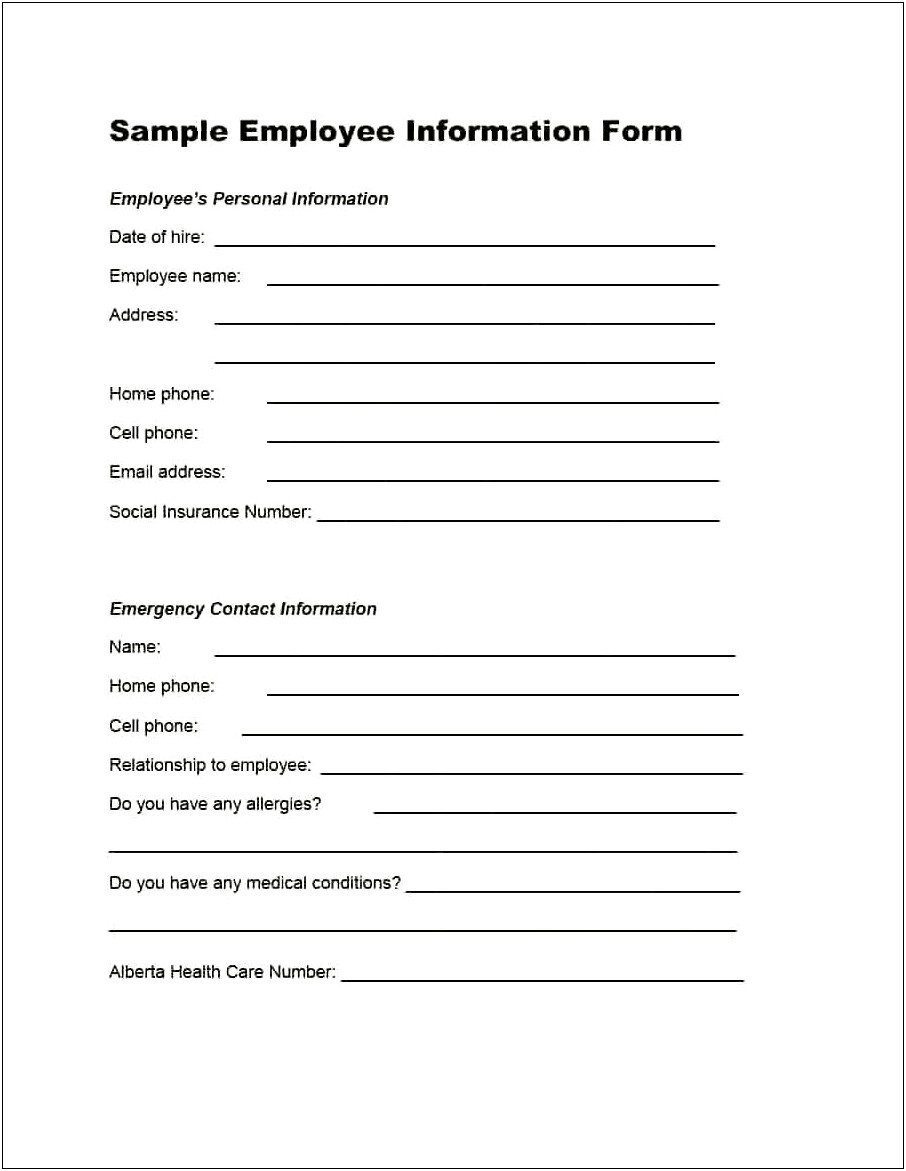 Microsoft Word Emergency Contact Form Template