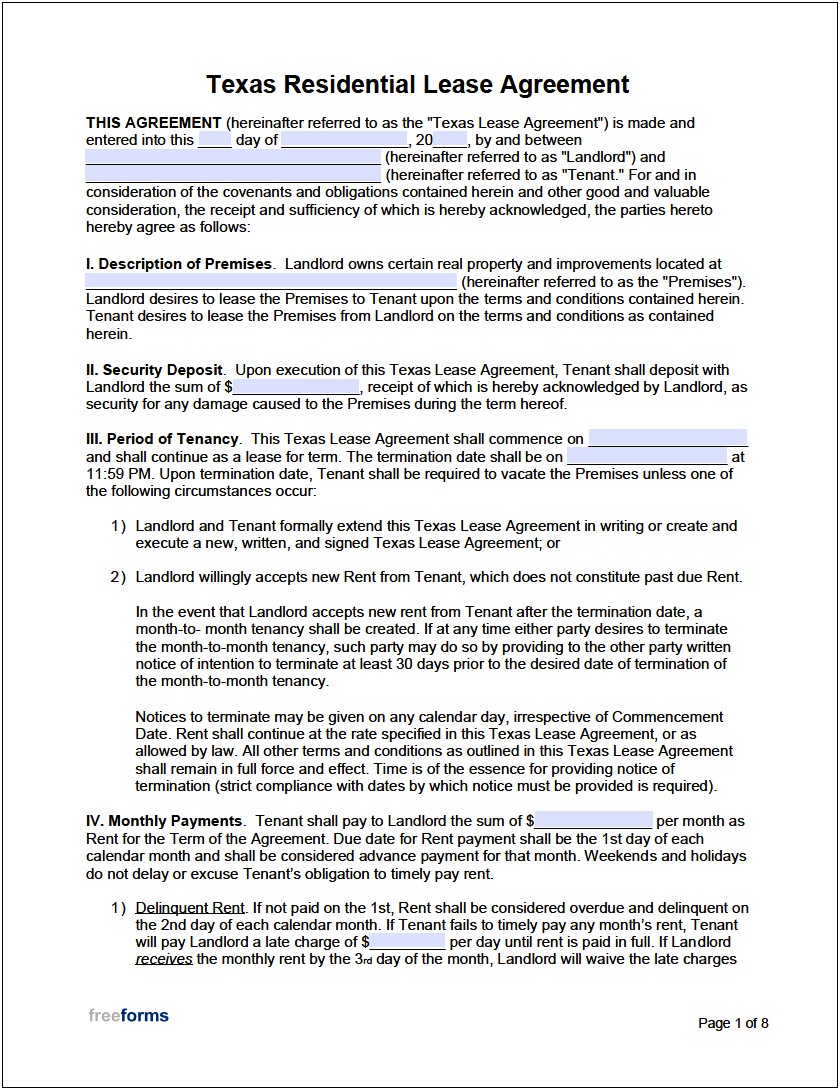 Microsoft Word Generic Lease Agreement Template