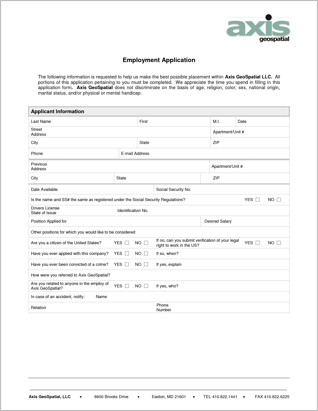 Microsoft Word Job Application Form Template