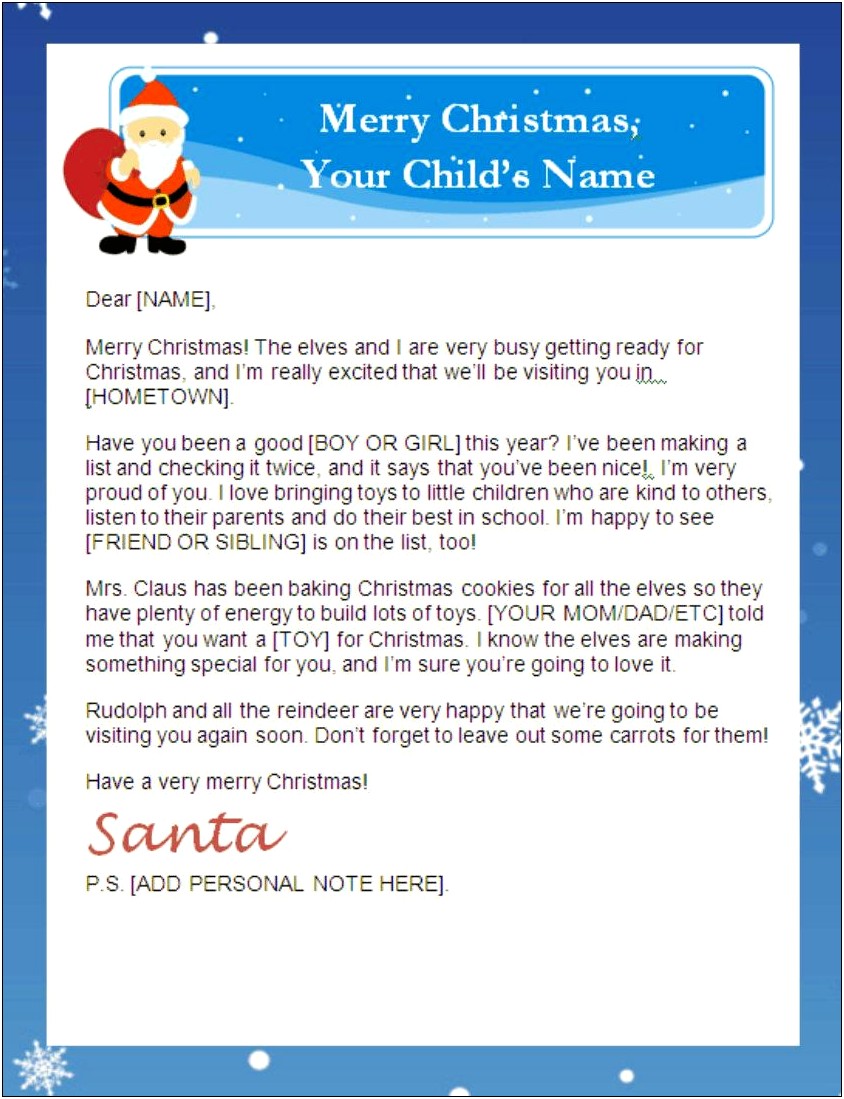 Microsoft Word Letter From Santa Template
