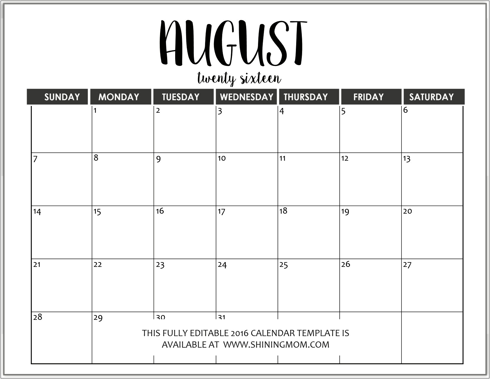 Microsoft Word Monthly Calendar Template 2015